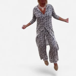 Livia - Ensemble Vintage Imprimé avec Revers Élégants et Boutons Chic