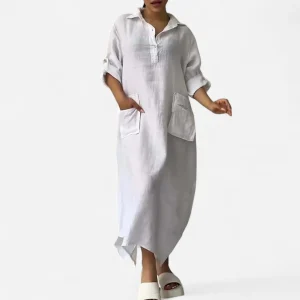 Leontine - Robe maxi en lin et coton avec revers élégant