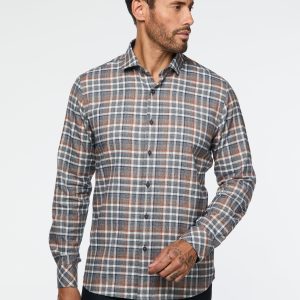 Chemise à carreaux orange et marine