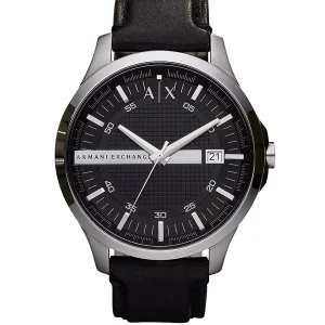 Montre à trois aiguilles en cuir noir