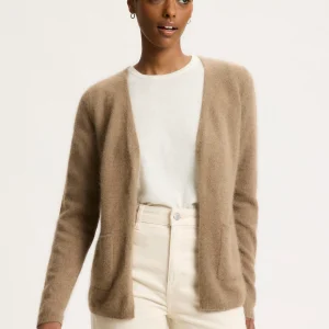 Gilet Beige Col V Manches Longues en Raccoon / Polyamide