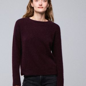 Pull Aubergine Col Rond Manches Longues en Raccoon / Polyamide