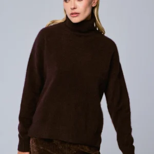 Pull Aubergine Col Roulé Manches Longues en Raccon wool / Polyamide