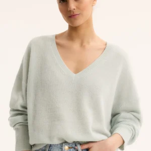Pull Bleu Col V Manches Longues en Raccoon / Polyamide