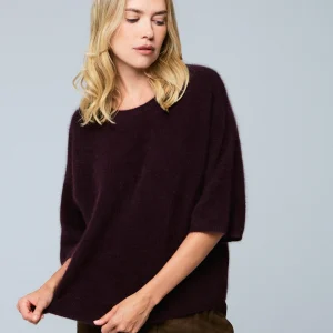 Pull Aubergine Col Rond Manches Kimono en Raccon wool / Polyamide