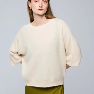 Pull Blanc Col Rond Manches Kimono en Raccoon / Polyamide