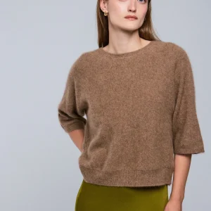 Pull Beige Col Rond Manches Kimono en Raccoon / Polyamide