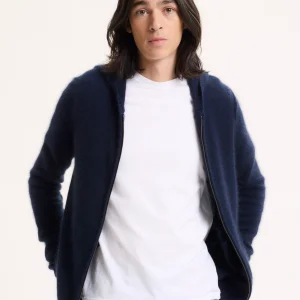 Gilet Marine Col Capuche Manches Longues en Raccoon / Polyamide