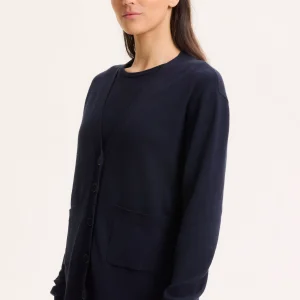 Gilet Marine Col V Manches Longues en Coton organique / Elasthanne