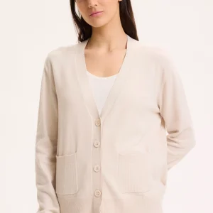 Gilet beige Col V Manches Longues en Coton organique / Elasthanne