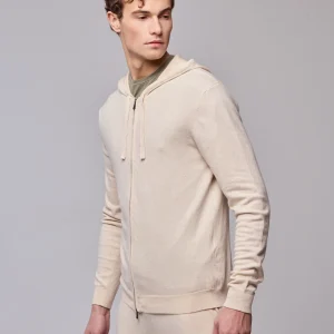 Gilet Beige Capuche Manches Longues en Coton organique / Elasthanne