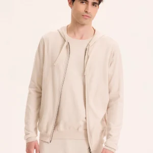 Gilet Beige Col Capuche Manches Longues en Coton organique / Elasthanne