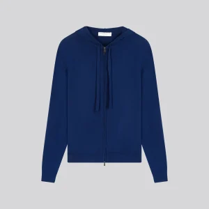 Gilet Bleu Capuche Manches Longues en Coton organique / Elasthanne