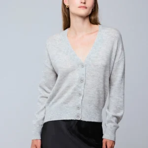 Gilet Gris Col V Manches Longues en Laine / Soie / Cachemire