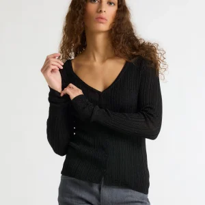 Gilet Noir Col V Manches Longues