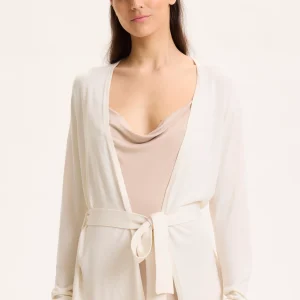 Gilet Blanc Col V Manches Longues en Soie / Viscose