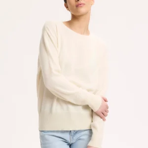Pull Blanc Col Rond Manches Longues en Cachemire
