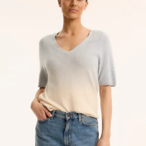 Pull Bleu Col V Manches Courtes en Raccoon / Polyamide