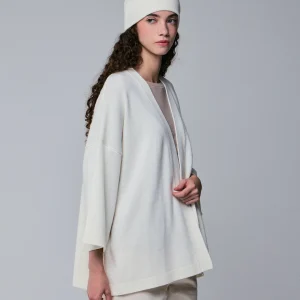 Gilet Blanc Col Châle Manches Longues en Laine merinos