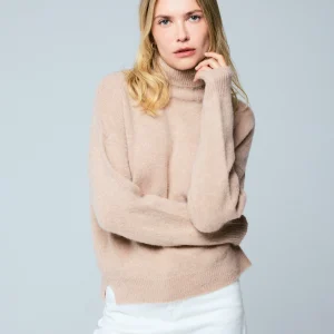 Pull Beige Col Roulé Manches Longues en Laine / Cachemire