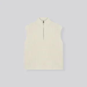 Pull Blanc lait Col Montant Sans Manches en Alpaga / Polyamide / Elasthanne