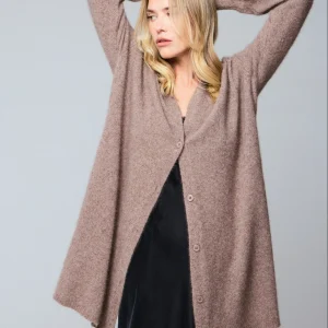 Gilet Beige Col Châle Manches Longues en Laine / Fox / Polyamide