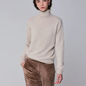 Pull Beige Col Roulé Manches Longues en Laine / Fox / Polyamide