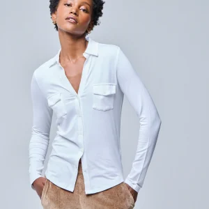 Chemise Blanche Anna 2 poches en Viscose et Élasthanne