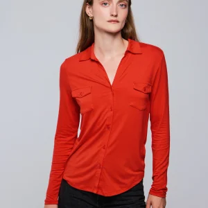 Chemise Orange Chemise Manches Longues en Viscose / Elasthanne