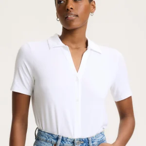 Chemise Blanche Col Chemise Manches Courtes en Viscose / Élasthanne