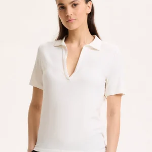 Polo Écru Col Polo Manches Courtes en Viscose / Élasthanne