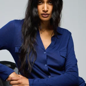 Chemise Bleu Chemise Manches Longues en Coton Organique / Cachemire