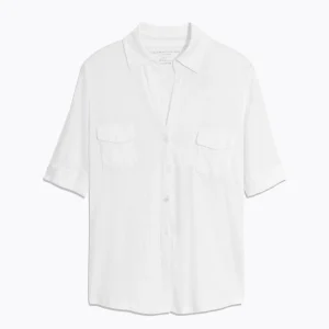 Chemise Blanche Manches Coudes en Lin / Elasthanne