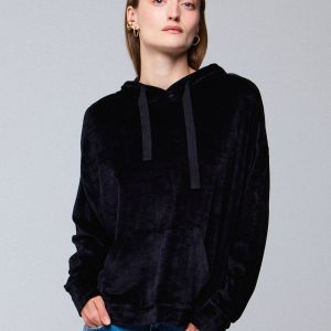 Sweat Marine Capuche Manches Longues en Coton / Modal / Elasthanne