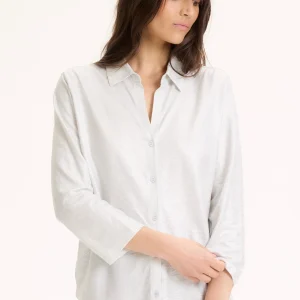 Chemise argentée Col Chemise Manches Trois quarts en Lin / Elasthanne