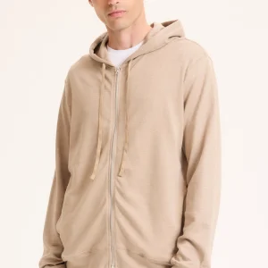 Gilet Beige Col Capuche Manches Longues en Lin / Coton organique