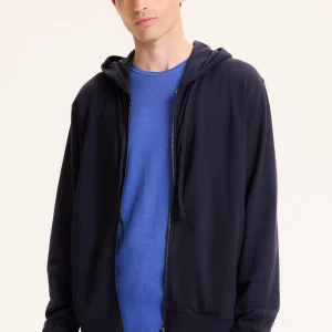 Gilet Marine Col Capuche Manches Longues en Coton organique