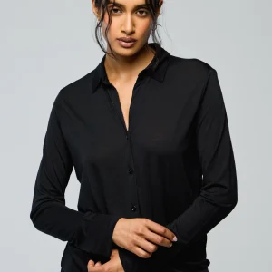 Chemise Noire Chemise Manches Longues en Lyocel / Laine vierge