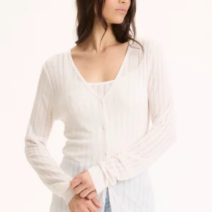 Gilet Blanc Col V Manches Longues en Lyocell / Tencel