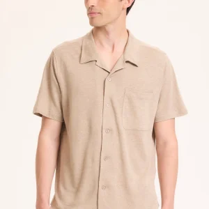 Chemise Beige Col Chemise Manches Courtes en Lin