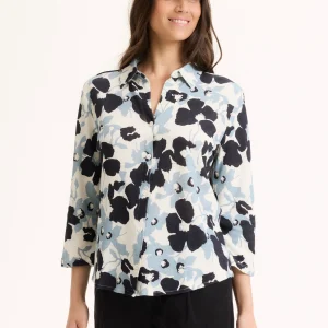 Chemise Bleu Col Chemise Manches Trois quarts en Coton organique / Lin