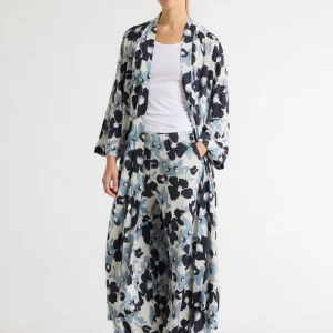 Gilet Bleu Col Profond Manches Longues en Coton organique / Lin