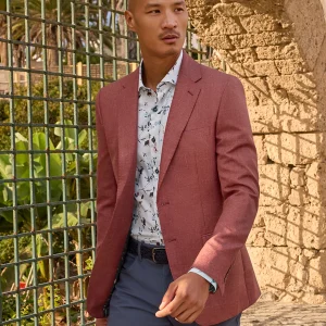 Veston rouge à effet lin