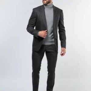 Complet charbon à rayures grises