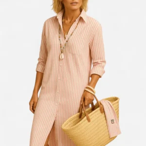 Linnea - Robe Chemise Rayée Élégante pour Femmes, Style Classique