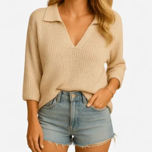 Ebba - Haut en tricot boho à col en V pour femmes élégantes