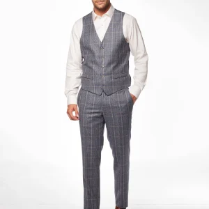 Veste bleue à carreaux beiges