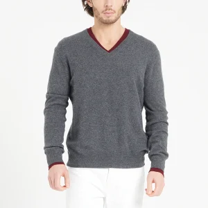 Pull col V homme en cachemire gris anthracite - LUKE 1