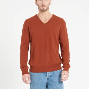 Pull col V homme en cachemire terracotta - LUKE 1