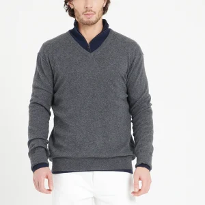 Pull col V homme en cachemire gris anthracite - LUKE 11